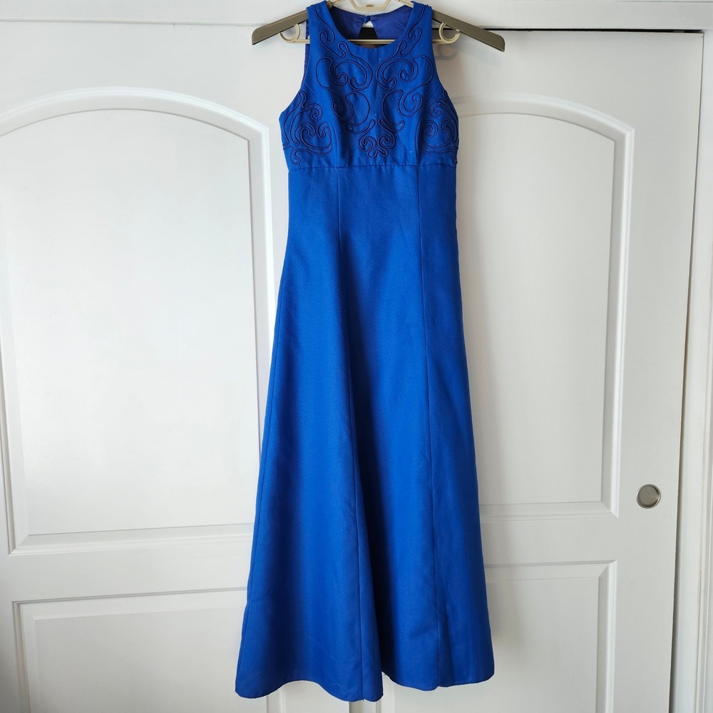 Vintage Y2K Jordan Formal Dress Size 9/10 Royal Blue Halter Union Made Maxi Prom